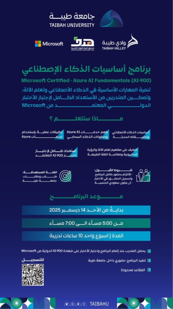 برنامج أساسيات الذكاء الاصطناعي بجامعة طيبة (AI-900)