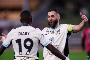 Al-Ittihad defeats Al-Akhdoud 4-0, with Benzema scoring a hat-trick in the Roshan League