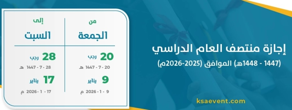 موعد انتهاء إجازة منتصف العام وجدول العطلات المدرسية بالسعودية