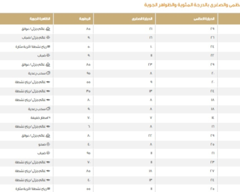 درجات الحرارة العظمى في السعودية اليوم: الدمام 22 ومكة 29