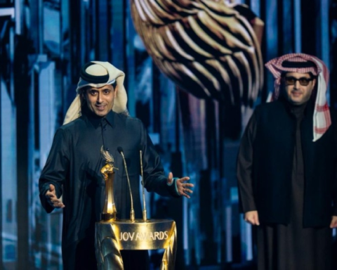 Turki Al-Sheikh honors Nasser Al-Khelaifi with the Diamond Award at JOY AWARDS