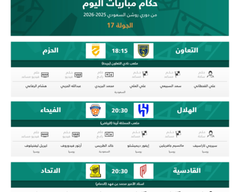 حكام مباريات اليوم في دوري روشن: الهلال والاتحاد والتعاون