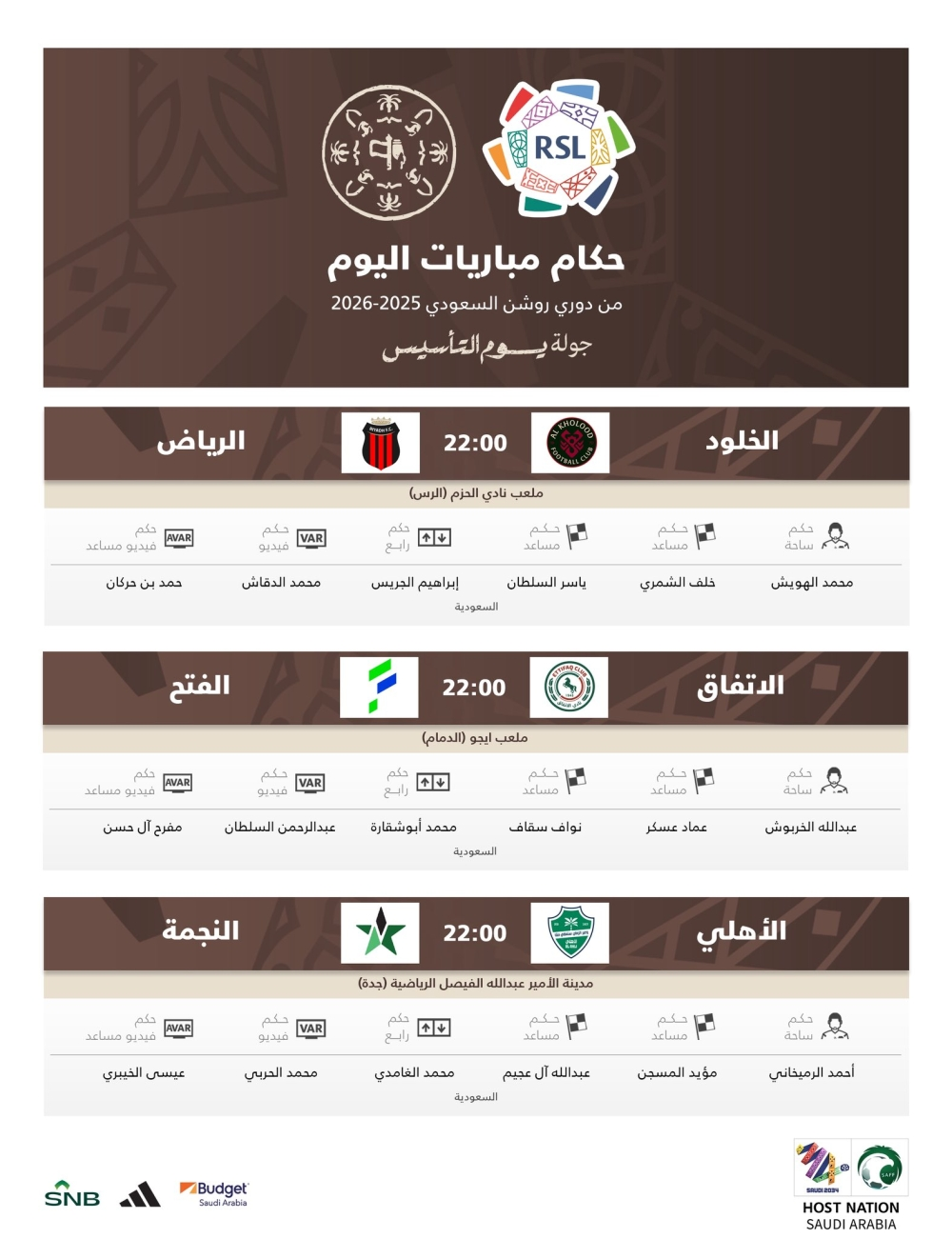 الكشف عن حكام جولة يوم التأسيس بدوري روشن السعودي