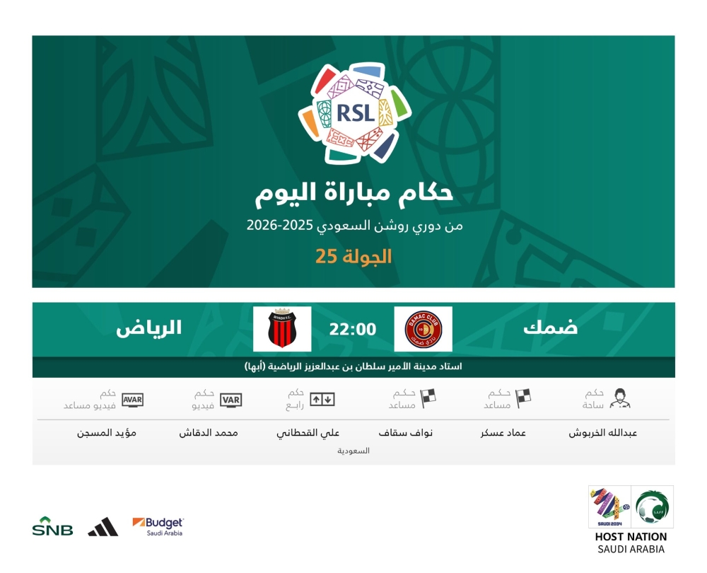 تعرف على حكام مباراة ضمك والرياض في دوري روشن السعودي