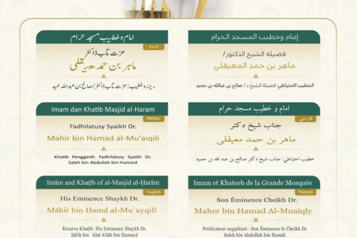 المعيقلي والحذيفي لإمامة خطبة الجمعة في الحرمين الشريفين